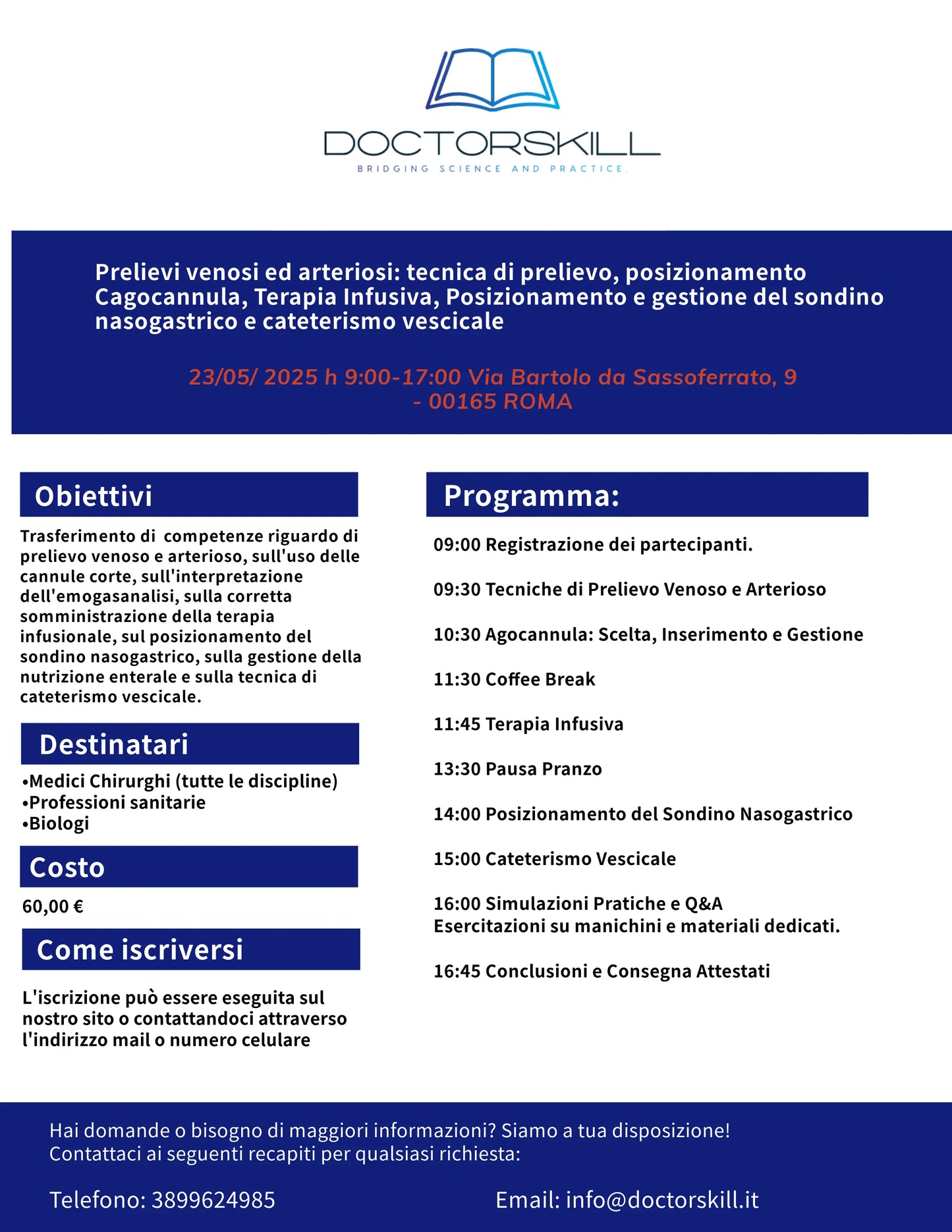 Roma 23/05/2025: Corso Prelievi Venosi e ArteriosI DOCTORSKILL